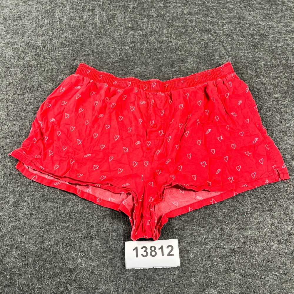 Victoria's Secret Pink Pajama Shorts Womens Large Red Heart Print Summer Wear